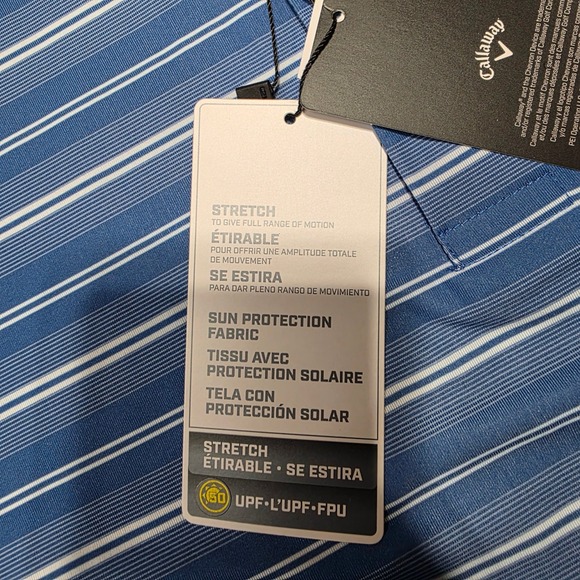 Callaway Mens Golf Polo Shirt 2XLT Bright Cobalt Stripe Stretch Sun Protection - Picture 5 of 9